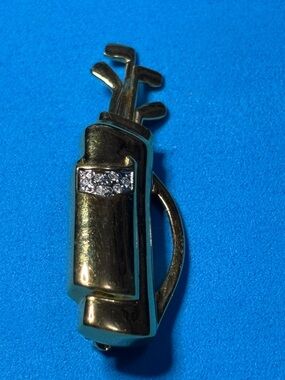 Gold Tone Golf Bag Brooch with Clear Rhinestones